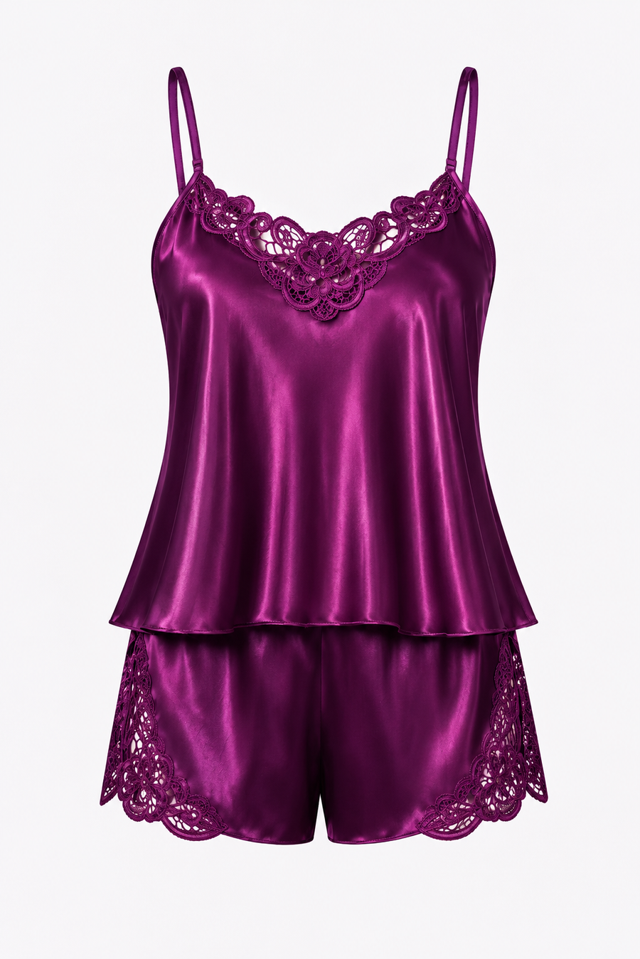 Dantelli Saten Şortlu Pijama Takımı